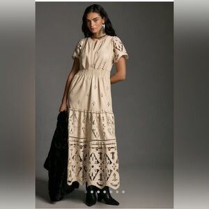 NWT XXS Petite Cream/Ivory Somerset Maxi Dress Faux Leather Embroidered Edition